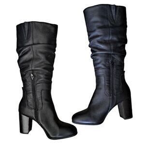 VIONIC LOLITA BLACK pebbled leather block high heel slouchy boots coastal  SZ 7